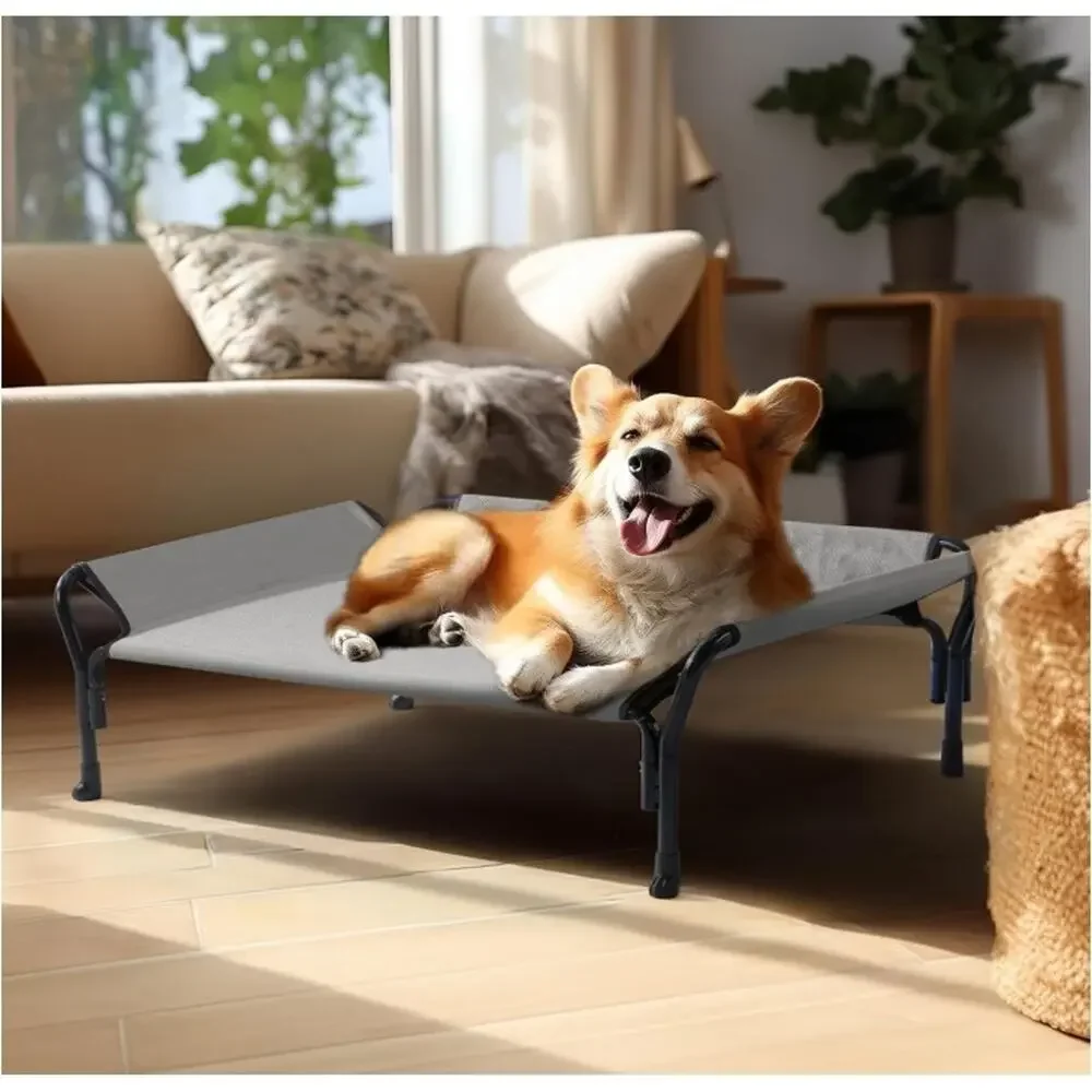Veehoo Cooling Elevated Dog Bed, Raised Pet Cot with Guardrail & Slope Headrest,